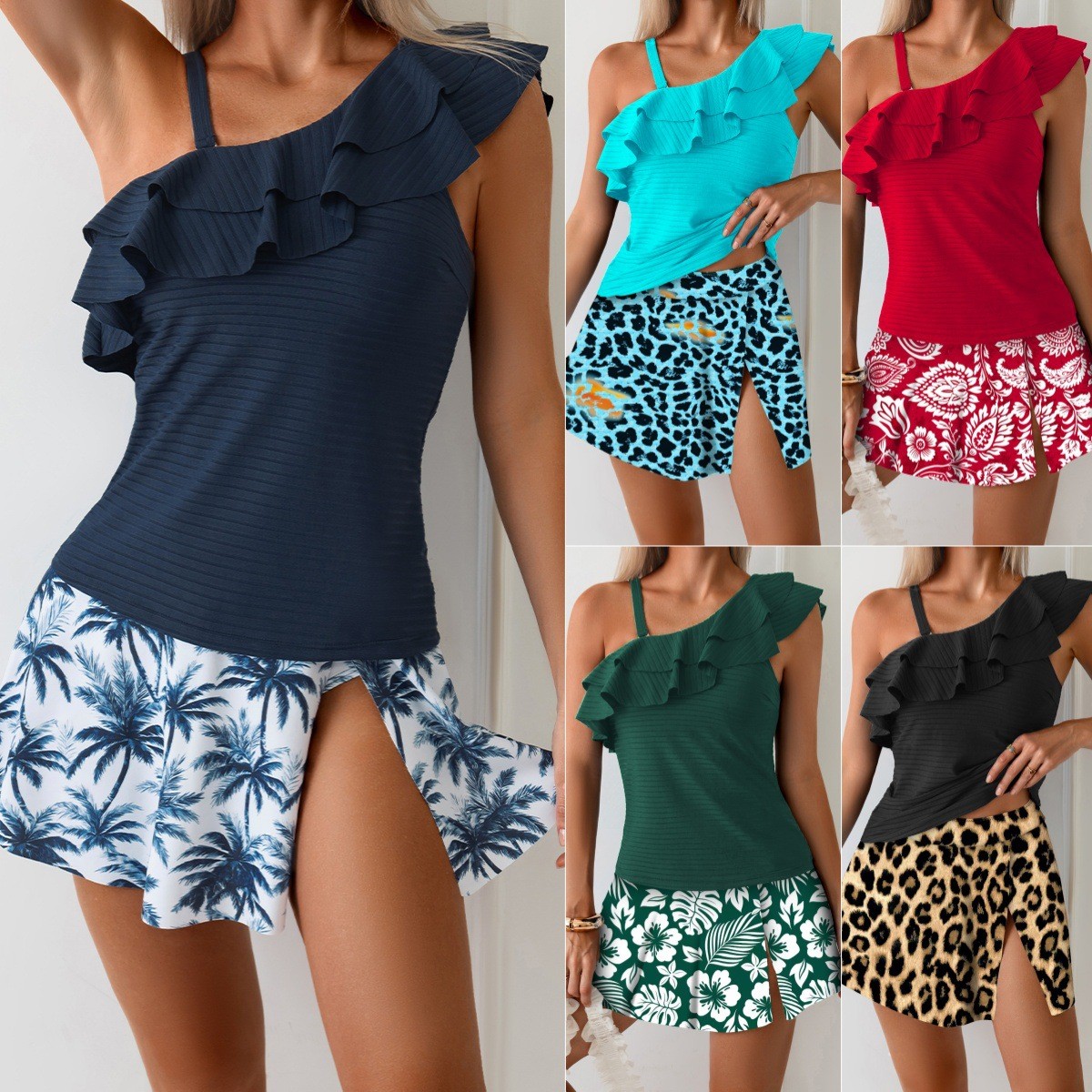Tops - ملابس سباحة نسائية تانكيني بدون أكمام،