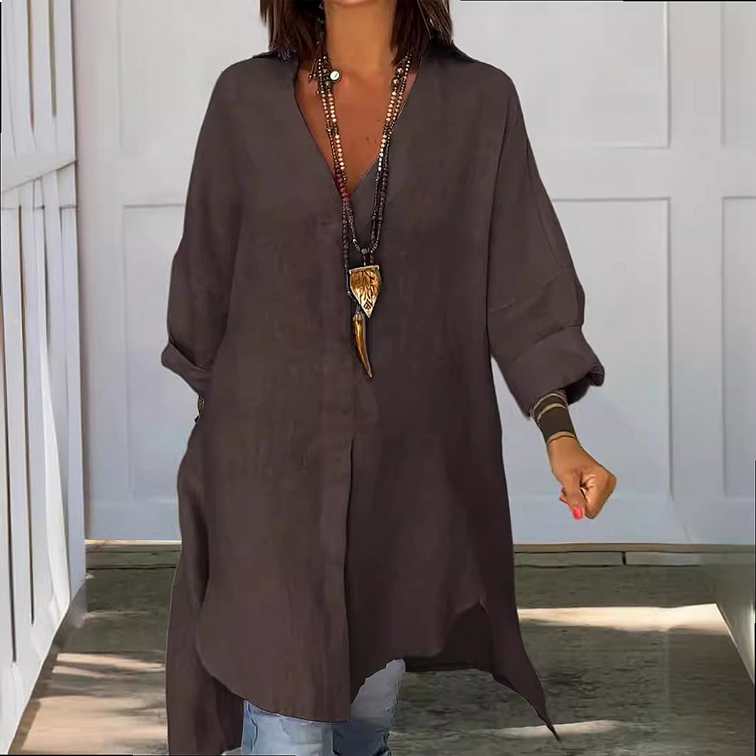فستان قميص نسائي من الكتان، بل - مراجعة Casual Loose Linen Shirt Dress وسعره