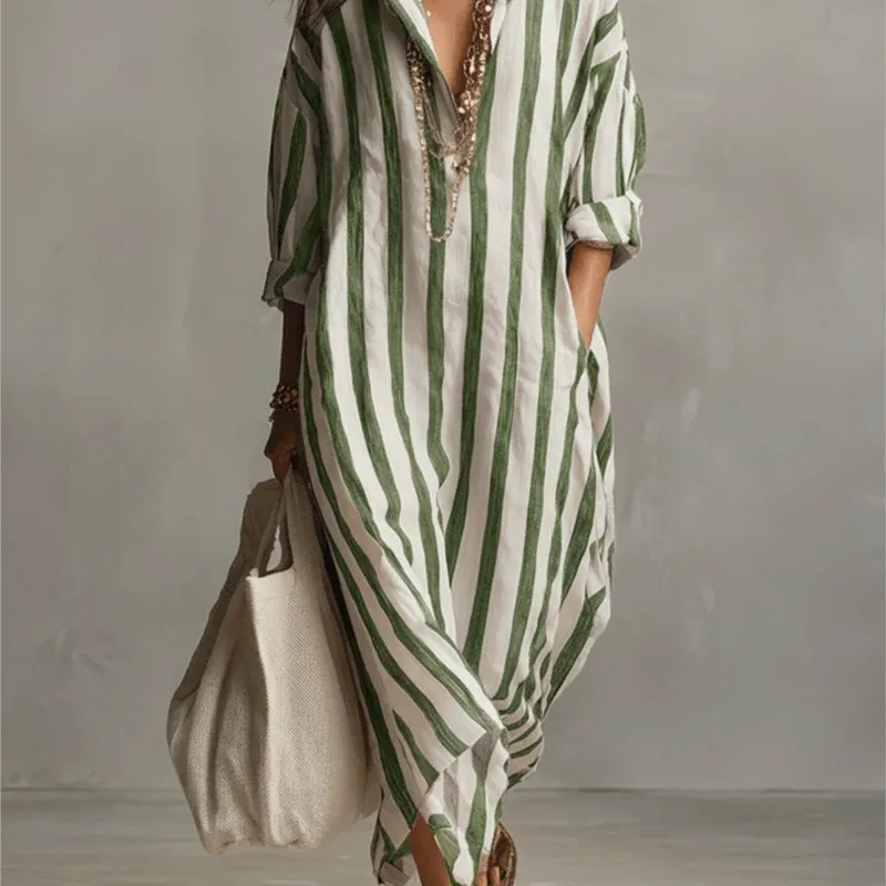 فساتين كتان أنيقة ذات ياقة مقل - مراجعة Casual Loose Linen Shirt Dress وسعره