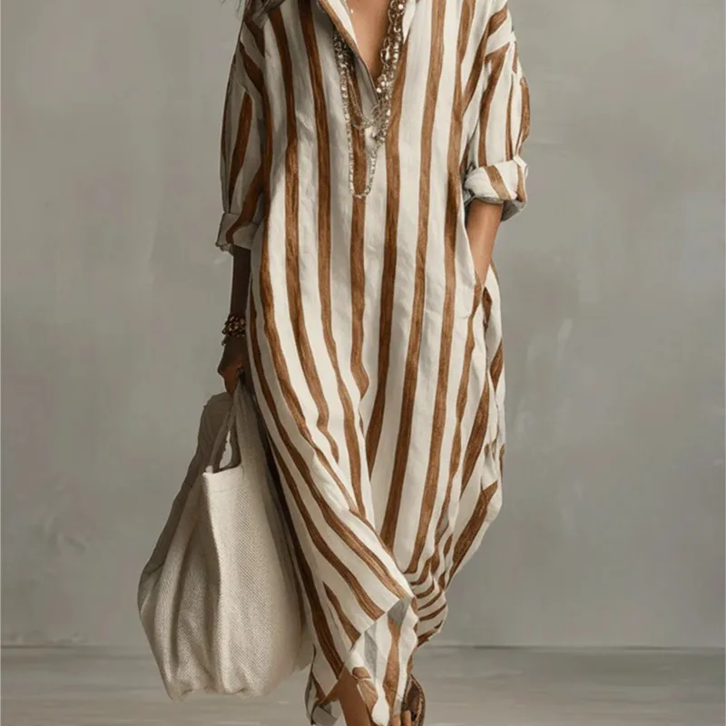فساتين كتان أنيقة ذات ياقة مقل - مراجعة Casual Loose Linen Shirt Dress وسعره
