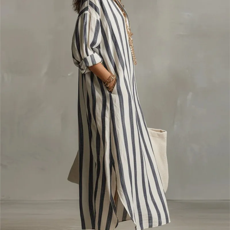 فساتين كتان أنيقة ذات ياقة مقل - مراجعة Casual Loose Linen Shirt Dress وسعره