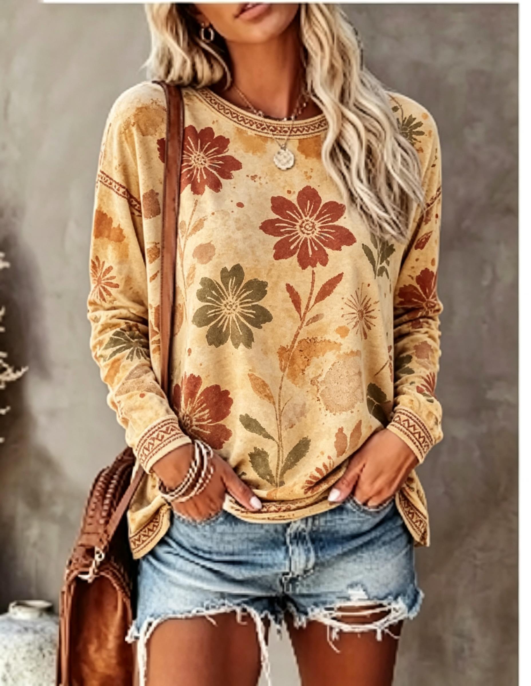 تي شيرت نسائي برقبة دائرية وأك - مراجعة Blouses وسعره
