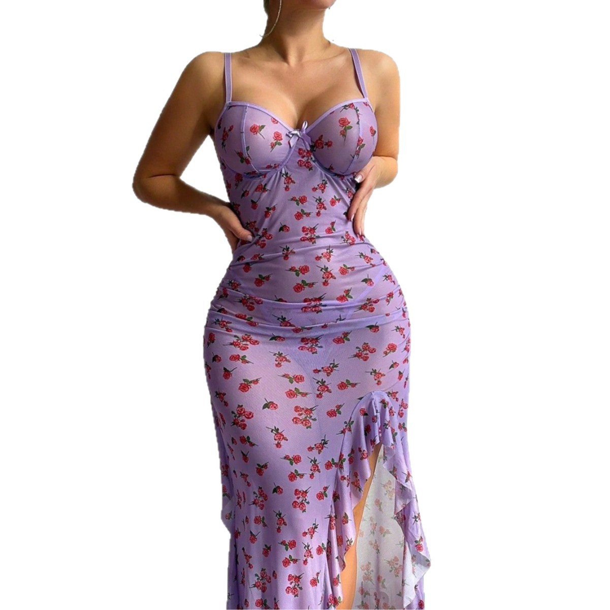 فستان شبكي شفاف مقاس كبير، ملا - مراجعة Sexy Mesh Sheer Bodycon Dress وسعره
